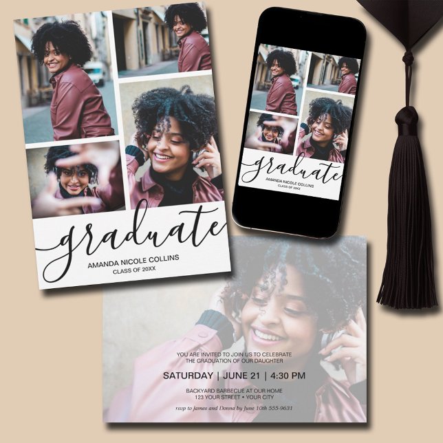 Convites Graduação de Fotos Moderna (Modern Photo Graduation Invitations - PRINTED and/or INSTANT DOWNLOAD)