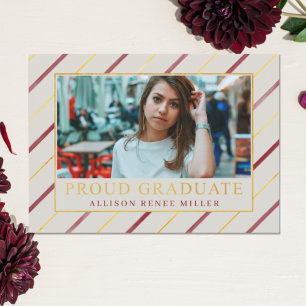 Convites Graduação de Fotos Moderna com Douradas Stripes