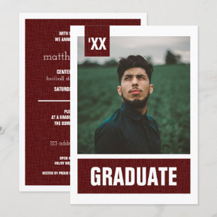 Convites Graduação de Fotos Moderna Texturizada Maroon