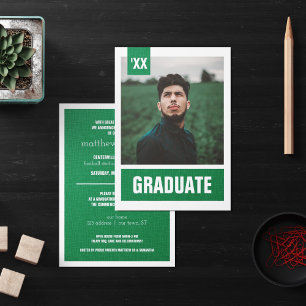 Convites Graduação de Fotos Moderna Verde Texturizada