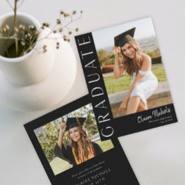 Convites Graduação de Fotos Moderna Vertical Preta e Branca
