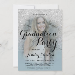 Convites Graduação de fotos ombre azul com brilho moderno