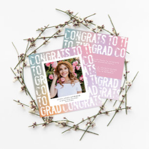 Convites Graduação de fotos rosa-rosa do arco-íris pastel m