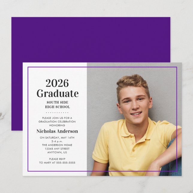 Convites Graduação de fotos roxa com Formando Clássico 2023 (Frente/Verso)