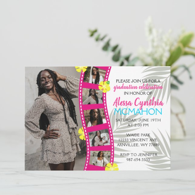 Convites Graduação de Fotos Tropical Luau Filmstrip 6 (Em pé/Frente)