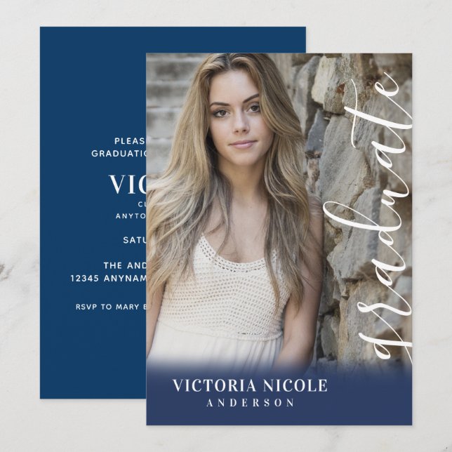 Convites Graduação de Fotos Verticais em Caligrafia Moderna (Frente/Verso)