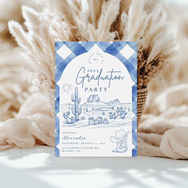 Convites Graduação de Garota Gingham Watercolor (Criador carregado)