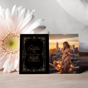 Convites Graduação de Gatsby Dourado Geométrico