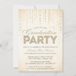 Convites Graduação de Gemas Dourados com Glitter Chic