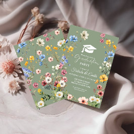Convites Graduação de Gêmeos do Jardim de Flores Selvagens
