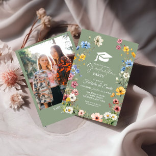 Convites Graduação de Gêmeos do Jardim de Flores Selvagens 