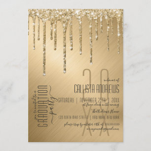 Convites Graduação De Glitter Dourado De Luxo Com Glitter