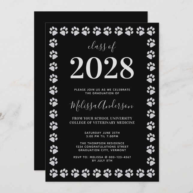 Convites Graduação de Impressão de Folha Lata Preta (Frente/Verso)