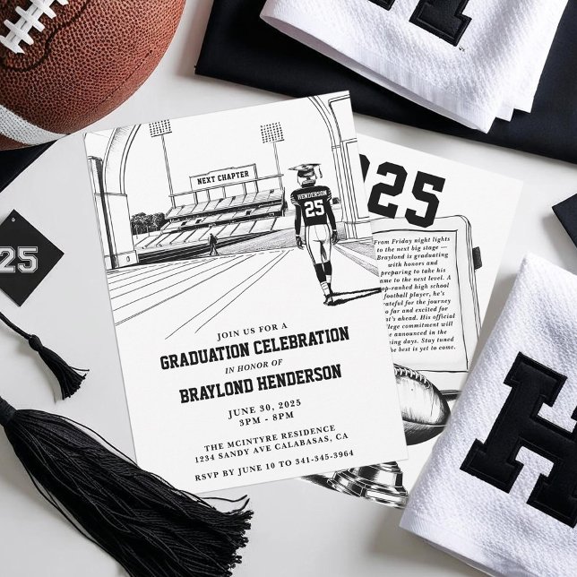 Convites Graduação de Jogador de Futebol Universitário (Football Graduation Party Invitation. College Bound Football Player)