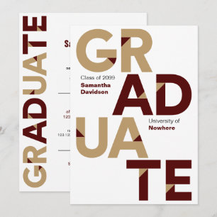 Convites Graduação de Letras Ângulo Grande e Dourado Maroon