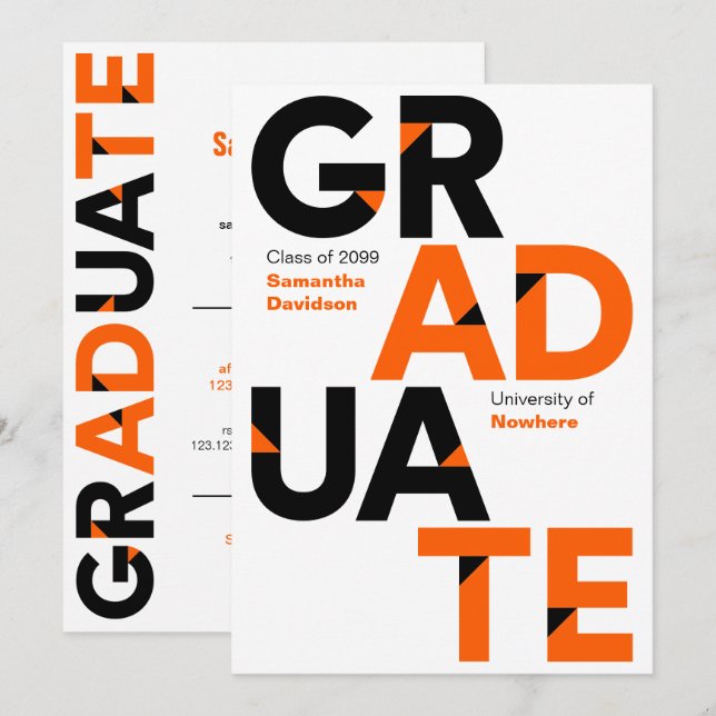 Convites Graduação de Letras Ângulo Grande Laranja - Corte (Frente/Verso)
