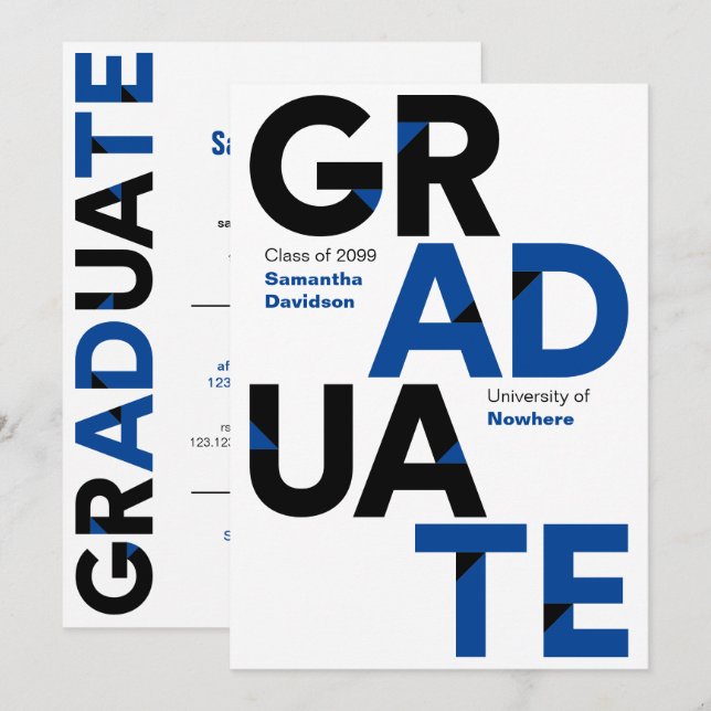 Convites Graduação de Letras Ângulo Grande Negrito e Azul (Frente/Verso)