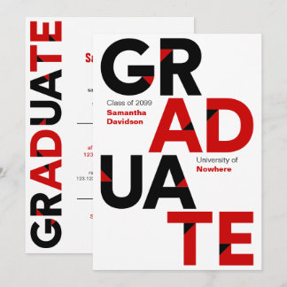 Convites Graduação de Letras Ângulo Grande Preto e Vermelho