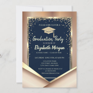 Convites Graduação de Marinho Azul com Diamantes Dourados B