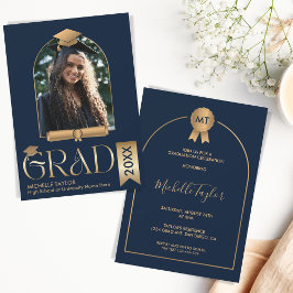 Convites Graduação de Marinho Dourado de Foto Moderna Elega
