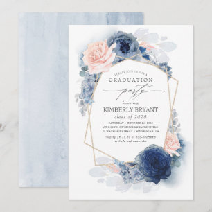 Convites Graduação de Ombre Floral Azul-Dusty Pink e Mari