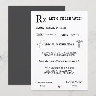 Convites Graduação de Pad com Receita Médica Azul