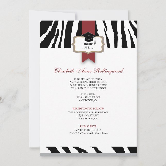 Convites Graduação de Padrão de Fita Crest Zebra (Frente)