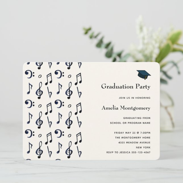 Convites Graduação de Padrões de Notas Musicais (Em pé/Frente)