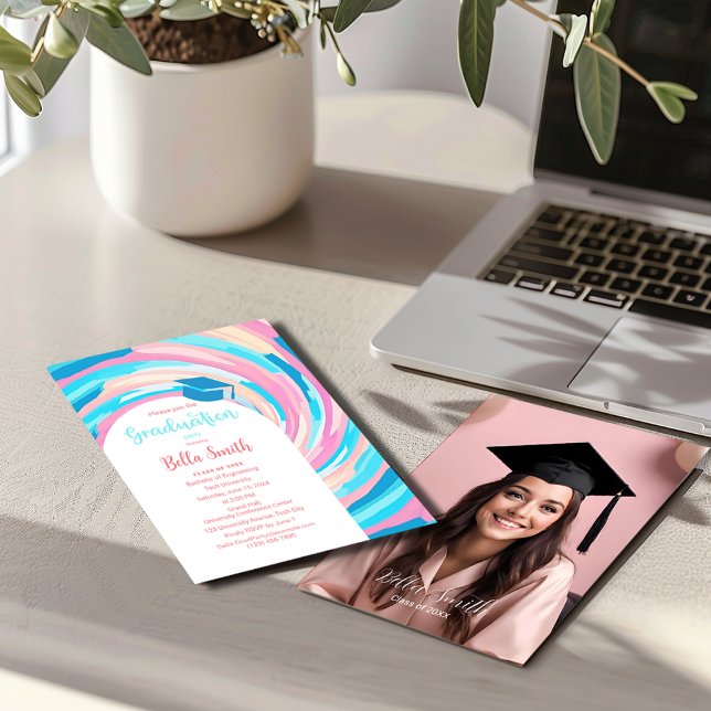 Convites Graduação de Pastel ondulado em vórtex (Criador carregado)