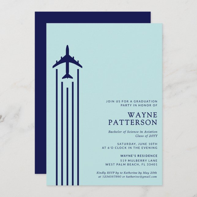 Convites Graduação de piloto de voo na escola de aviação mi (Frente/Verso)