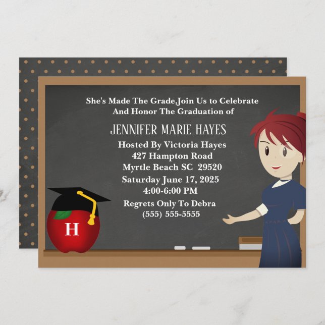 Convites Graduação de Professores em Chalkboard em Monogram (Frente/Verso)