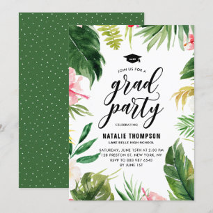Convites Graduação de Quadro Floral Tropical Boho Waterco