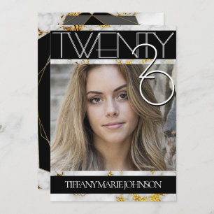 Convites Graduação de quadros da FOTO Dourada Marble MODERN