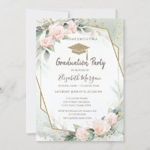 Convites Graduação de quadros de rosas cor-de-rosa do Boné