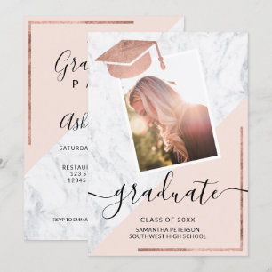 Convites Graduação de rosa de de formando dourado com blu