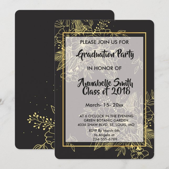 Convites Graduação de Rosas ouros (Frente/Verso)