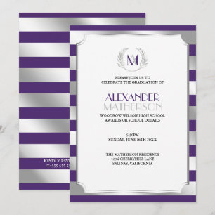 Convites Graduação de Roxo e Prata de Laurel Monogramas