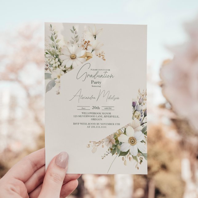 Convites Graduação de Sage Elegante de Flores Selvagens des (Criador carregado)