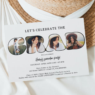 Convites Graduação de script de 3 fotos preto simples e bra