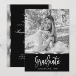 Convites Graduação de Script de Cinza formando Preto e Prat