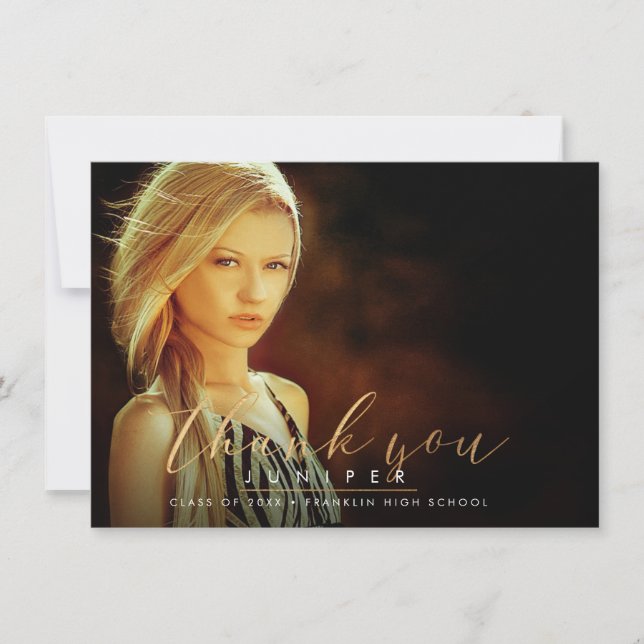 Convites Graduação de Script de Pincel Dourado Faux - Obrig (Frente)