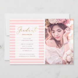 Convites Graduação de Stripes Rosa com Blush de Foto Modern