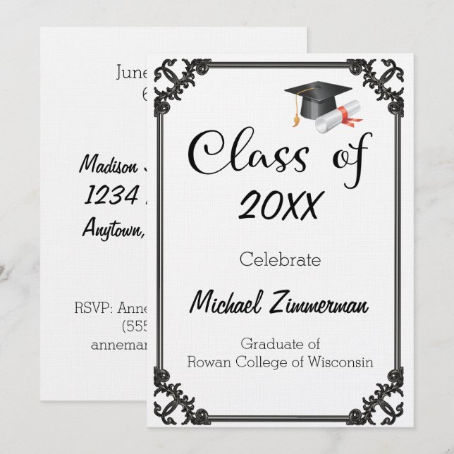Convites Graduação de Texto Grande da Classe do Ano (Frente/Verso)