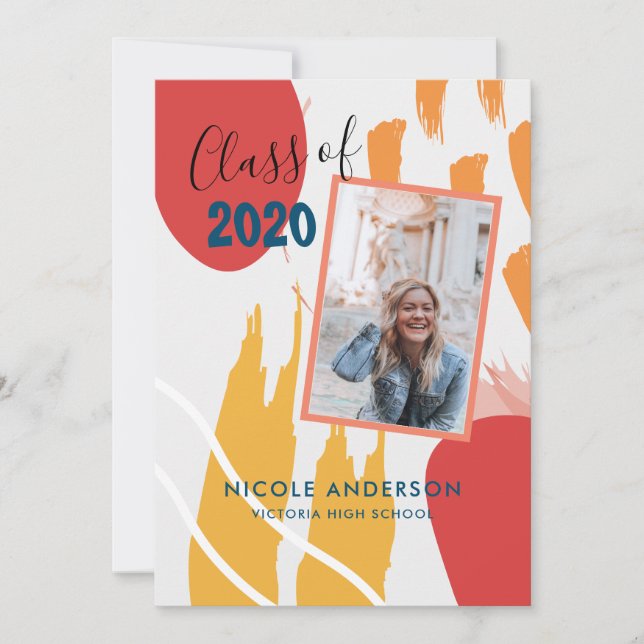 Convites Graduação de Traço de Pincel Abstrato moderno (Frente)