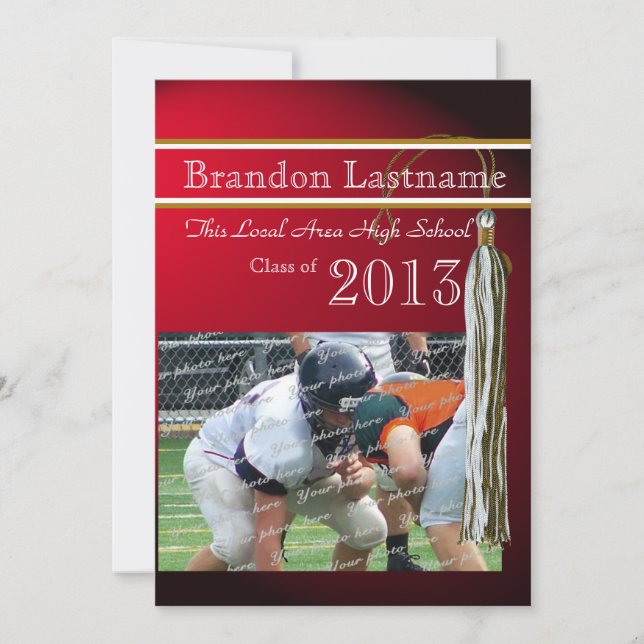 Convites Graduação de Varsity Tassel Dourado (Frente)