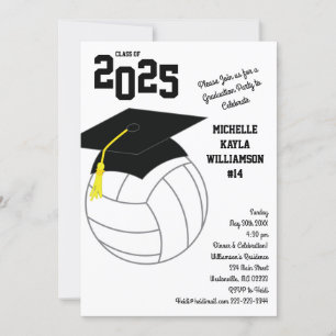 Convites Graduação de Voleibol - Branco Negro