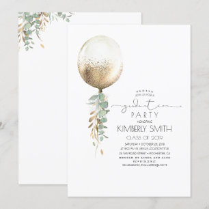 Convites Graduação do Balão de Glitter Verde e Dourado