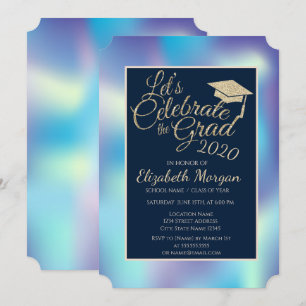 Convites Graduação do Boné de formatura de Glitter Azul 