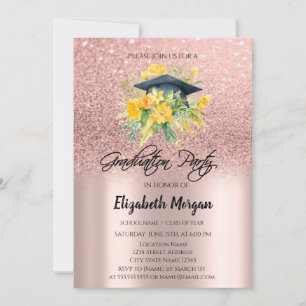 Convites Graduação do Boné Formando Floral rosa Dourado Gli