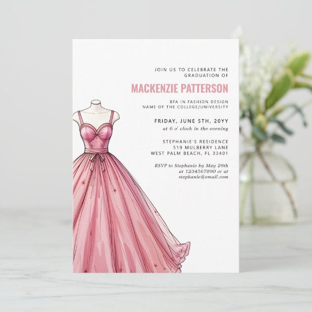 Convites Graduação do Designer de Moda da Escola de Moda Mo (Em pé/Frente)